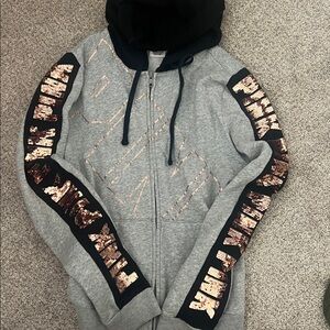 ✨ RARE ✨. VS PINK Rose Gold Sequin Zip Hoodie | Cozy Glam Lounge 💗